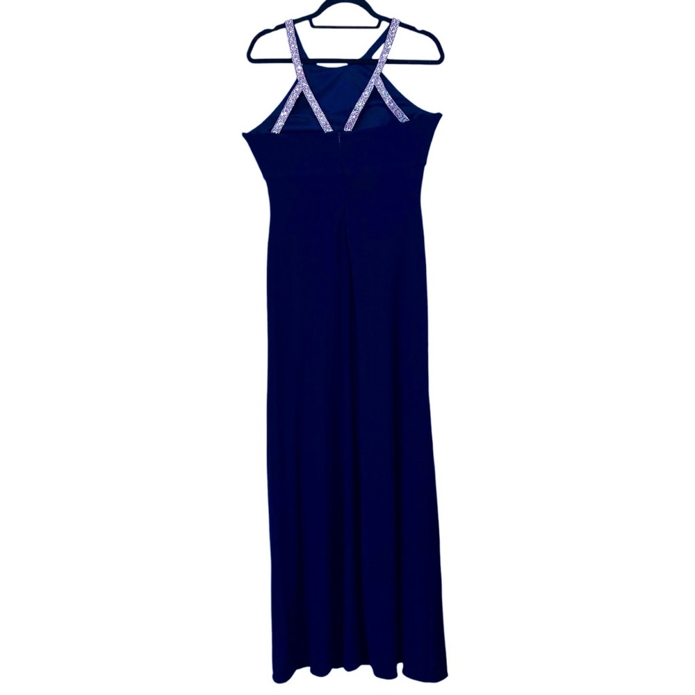 Betsy & Adam Long Halter Neck Sleeveless Gown Rhinestone Straps, Navy Blue, Sz 8 - Picture 3 of 15